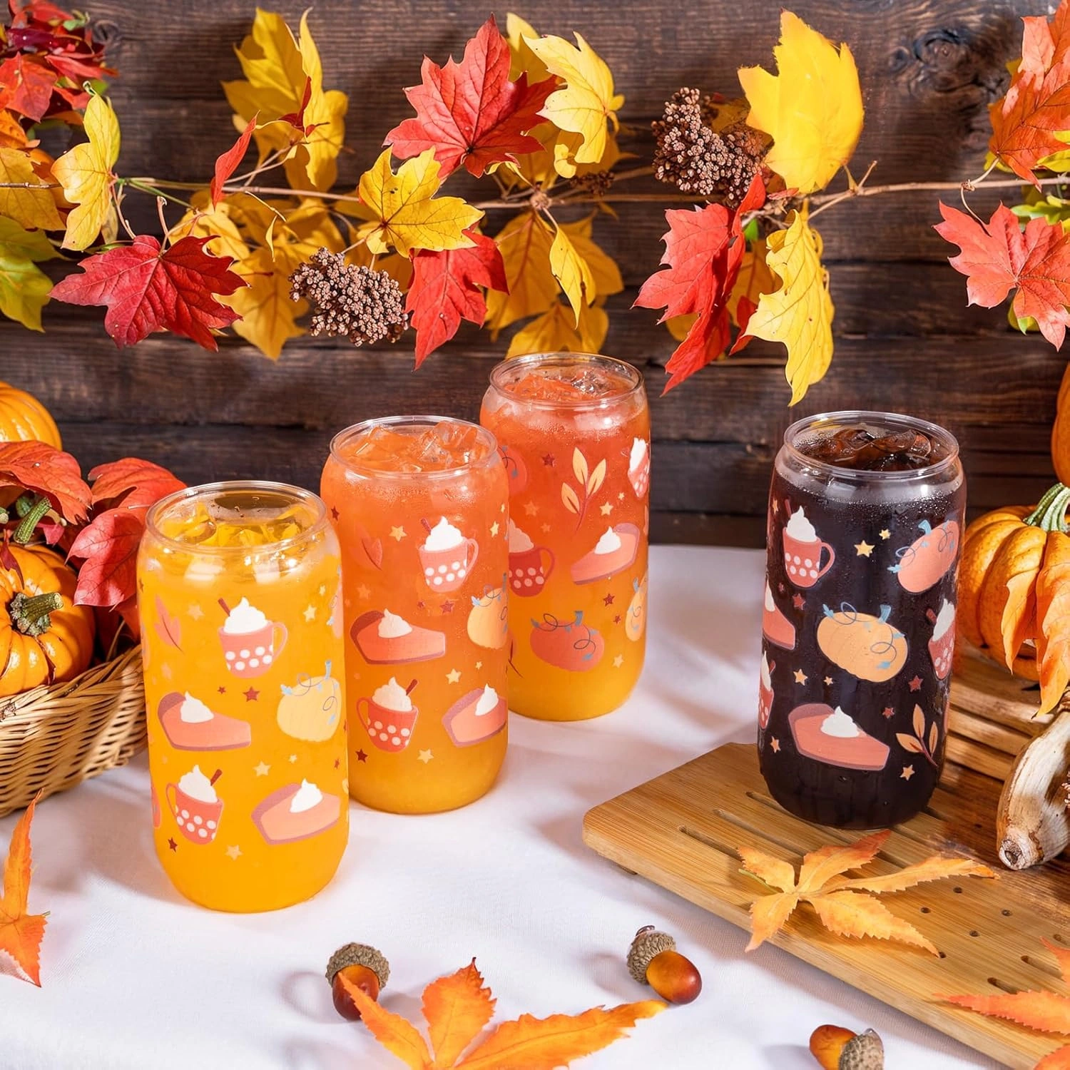 Pumpkin Print Can Shaped Cups with Lids & Straws (16 oz, 20 Pack) — view 16
