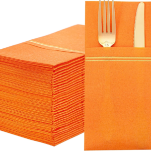 Orange Paper Napkins with Built-in Flatware Pocket — view 11