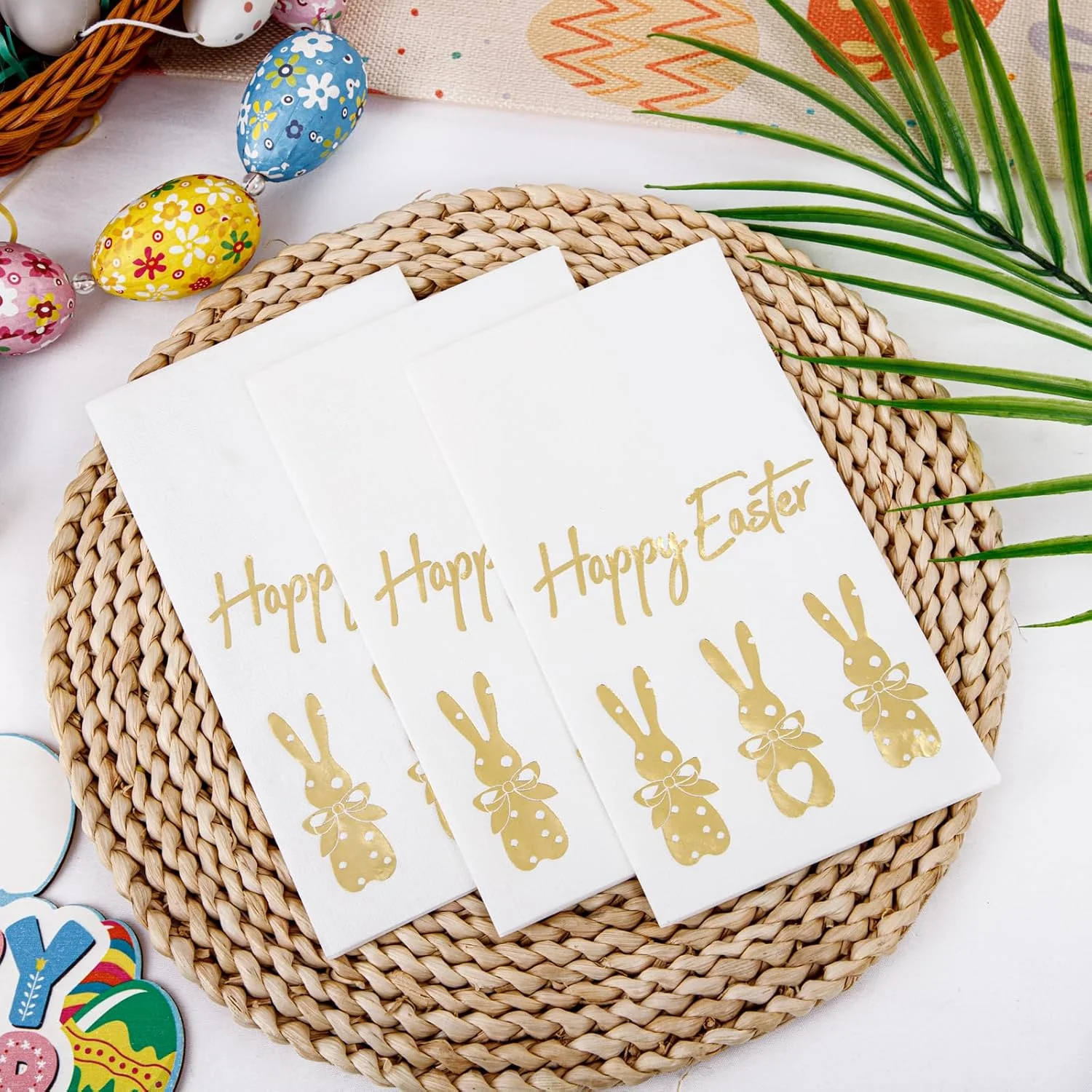 Gold Three Bunny Print Napkins (100 Pieces) — view 11