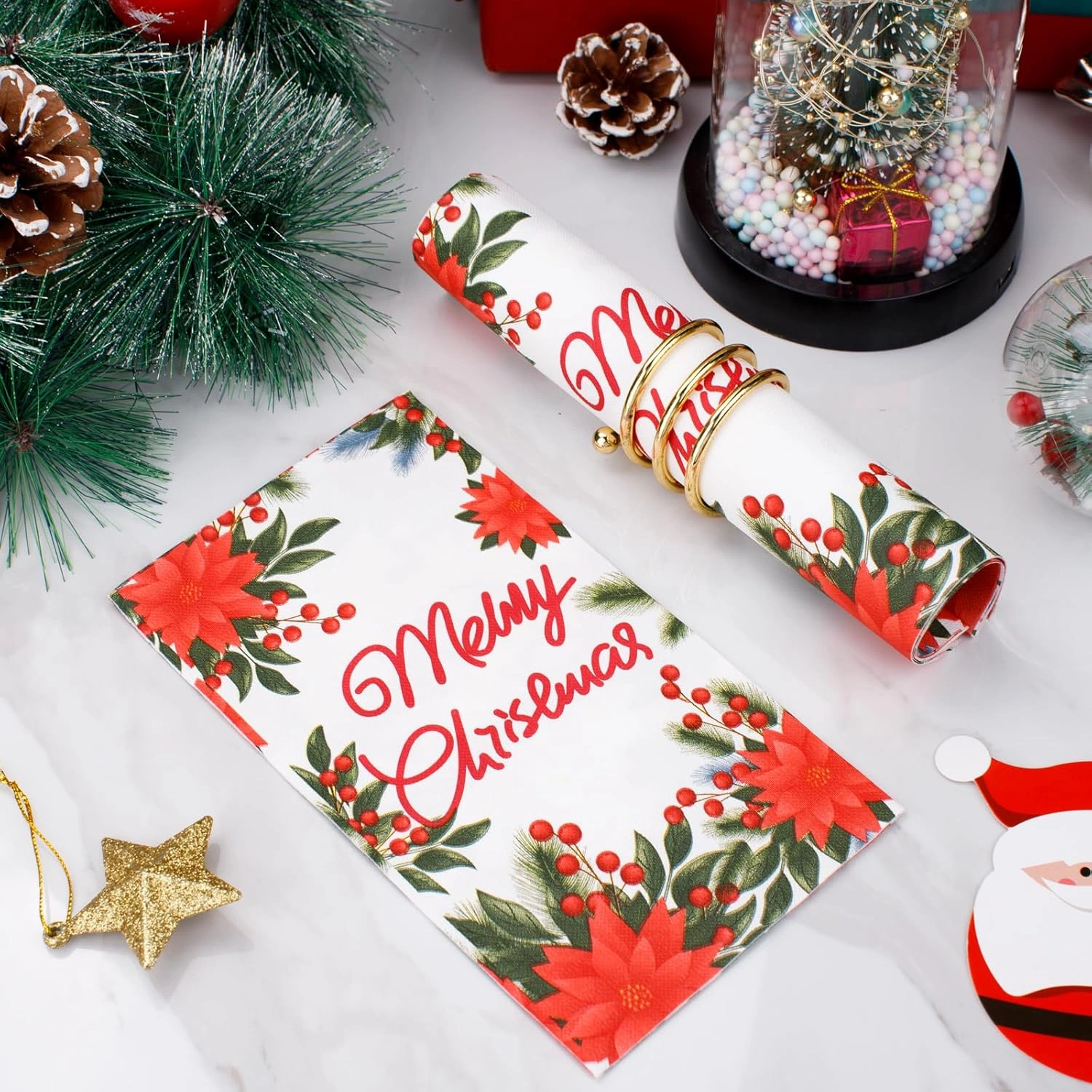 Poinsettia Flowers 100-Count 3-Ply disposable Napkins (100 Pieces) — view 9