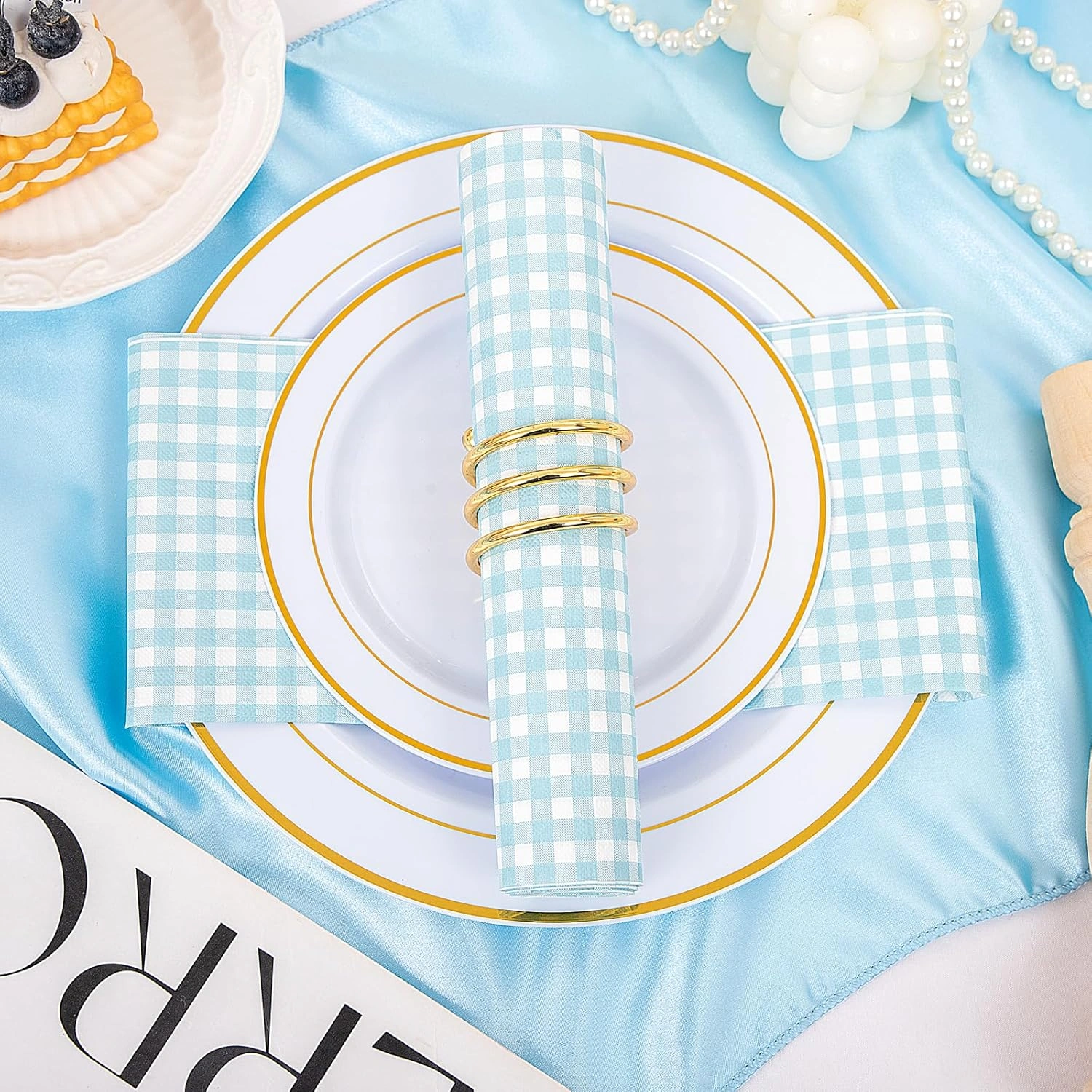 Baby Blue Gingham Paper Napkins — view 14