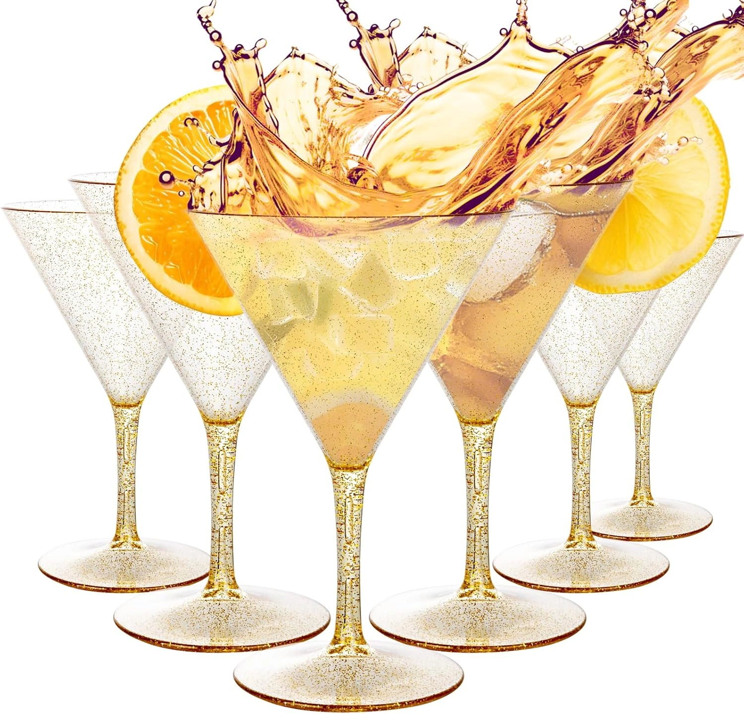 Gold Liacere Martini Glasses Set of 6-11 oz Plastic Martini Cocktail Glasses with Stem-Reusable Cocktail Glasses for Bar,Margarita,Whiskey,Gin,Tequila,BPA-Free — view 9