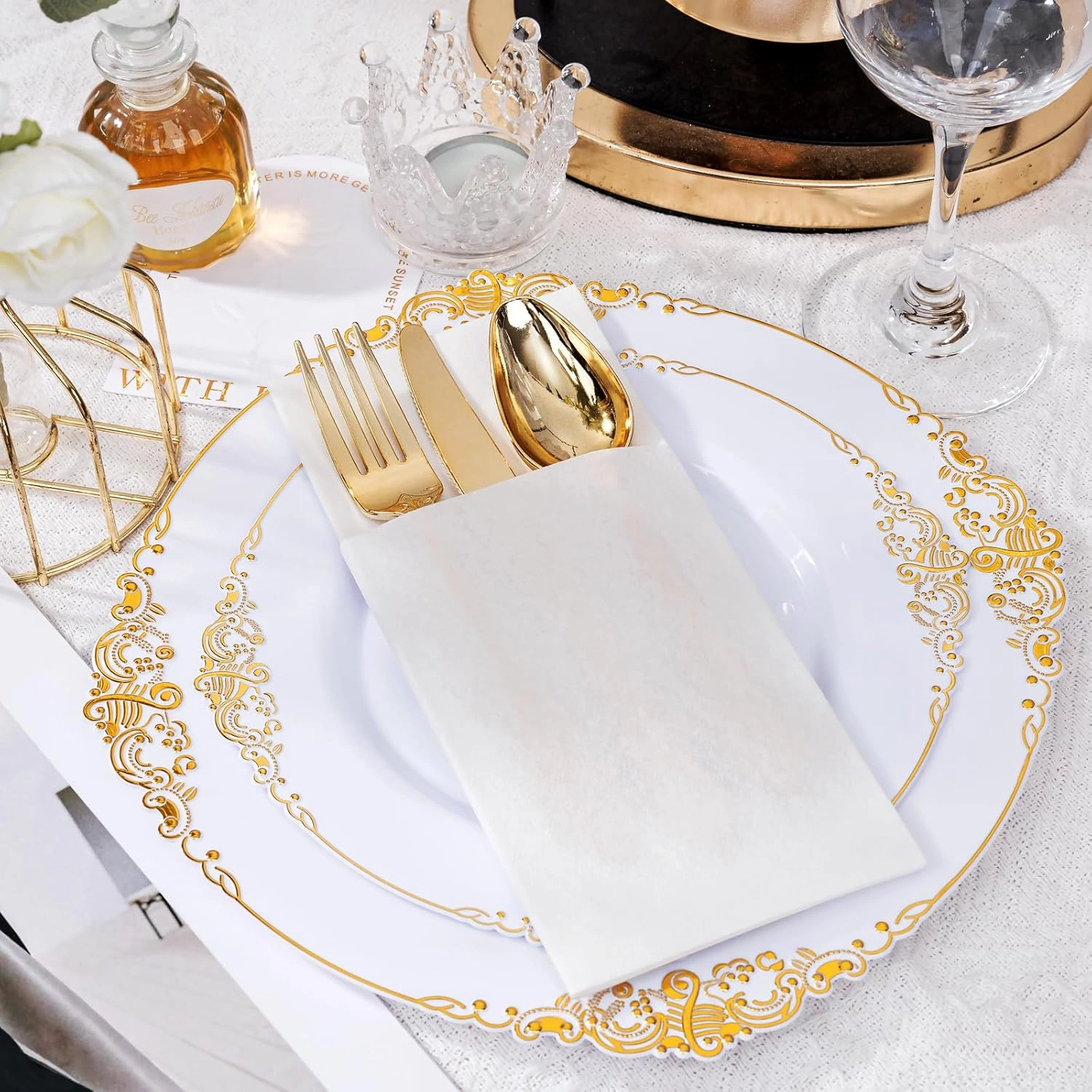 White Paper Napkins with Built-in Flatware Pocket — view 12