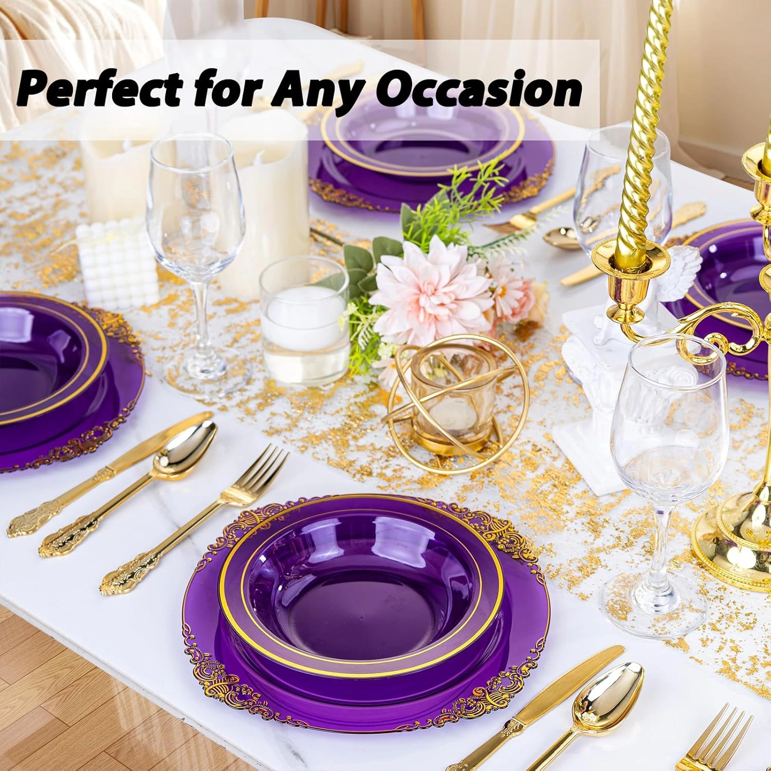 Purple Plastic Bowls with Gold Rim — view 15