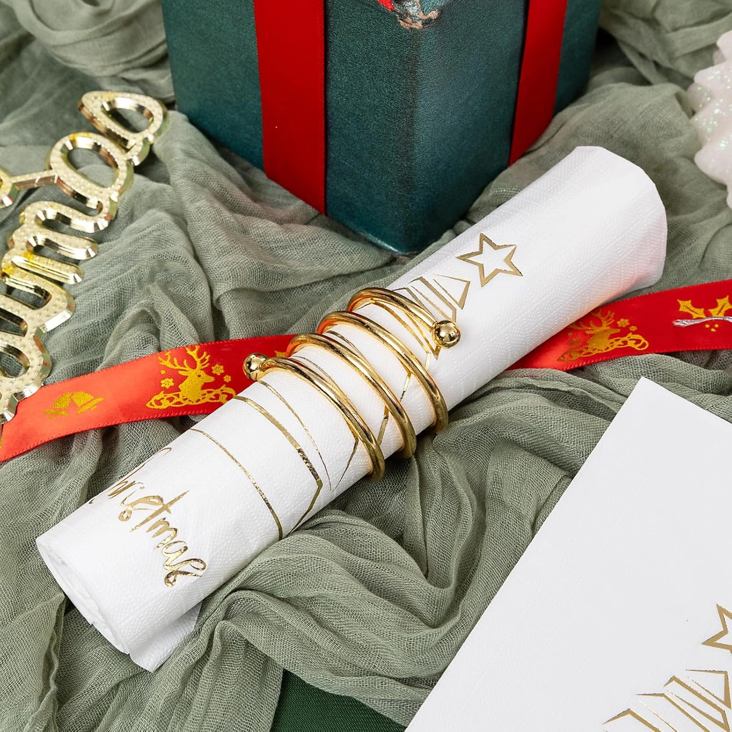 Gold Christmas Tree Print Napkins (100 Pieces) — view 15