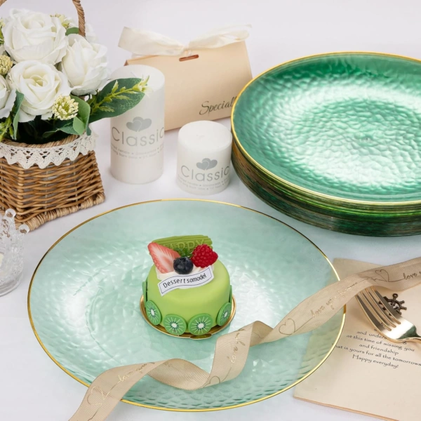 Clear Green Gold Plastic Plates,Disposable Plates With Rim,Heavy-duty Plates,Hammered Party Plates Include 30Clear Dessert-Platos,30Dinner-Platos for Wedding, Party — view 10