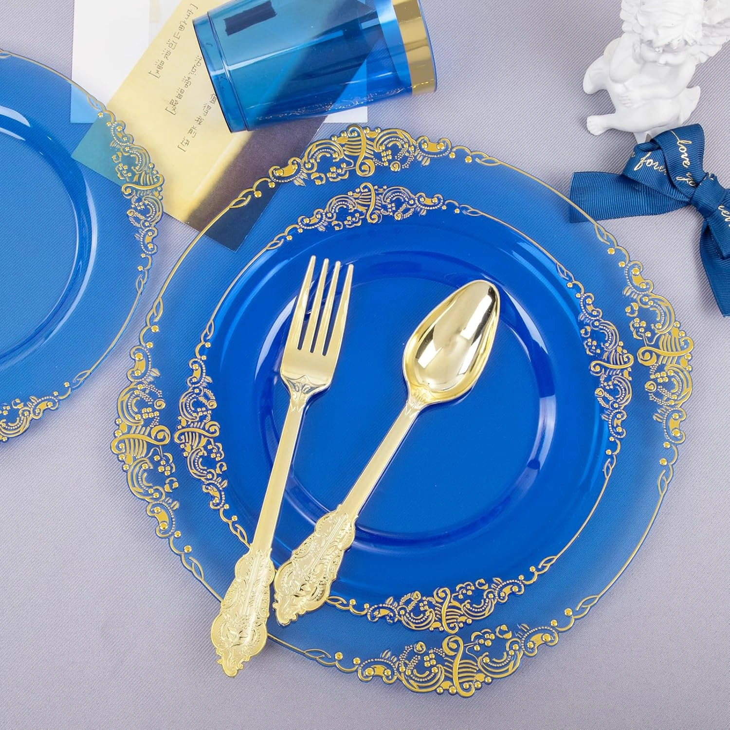 Blue & Gold Dinnerware Set for 50 Guests — view 16