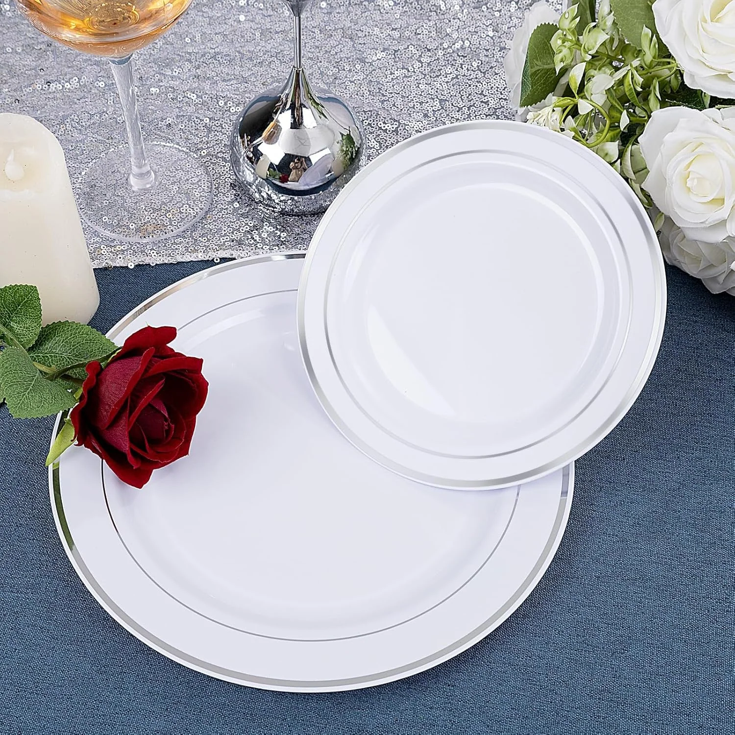 White And Silver Disposable Plates — view 10