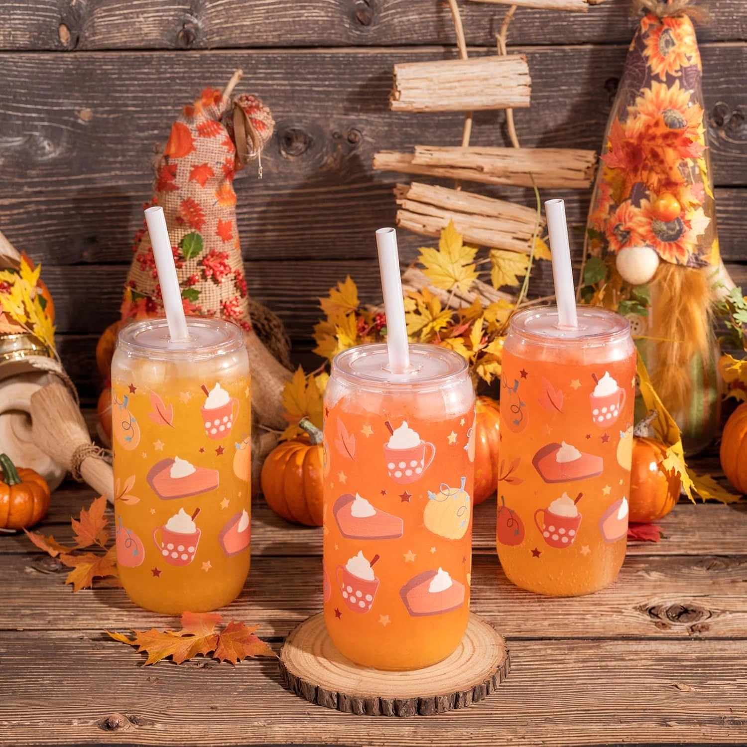 Pumpkin Print Can Shaped Cups with Lids & Straws (16 oz, 20 Pack) — view 12