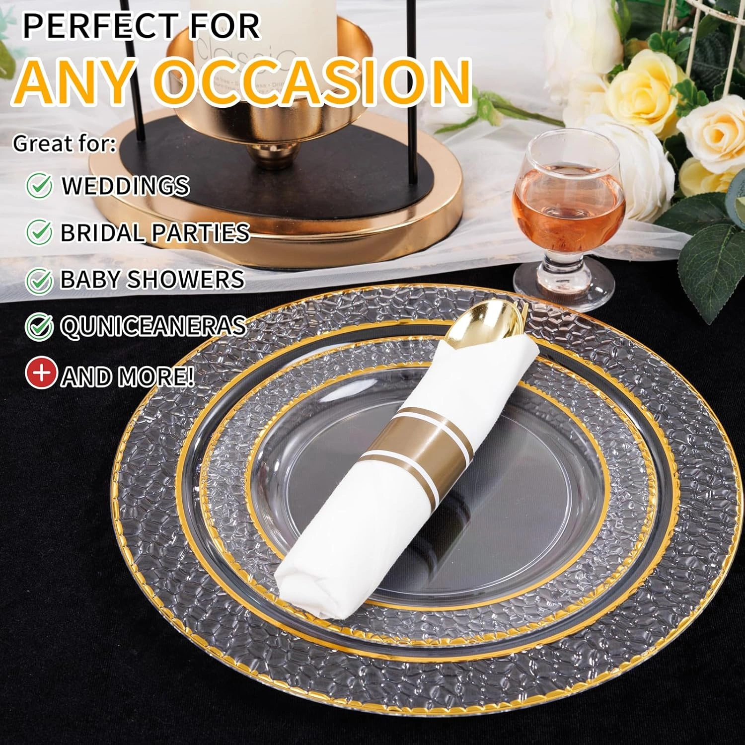 Gold Hammered Pre Rolled Plastic Silverware Sets — view 16