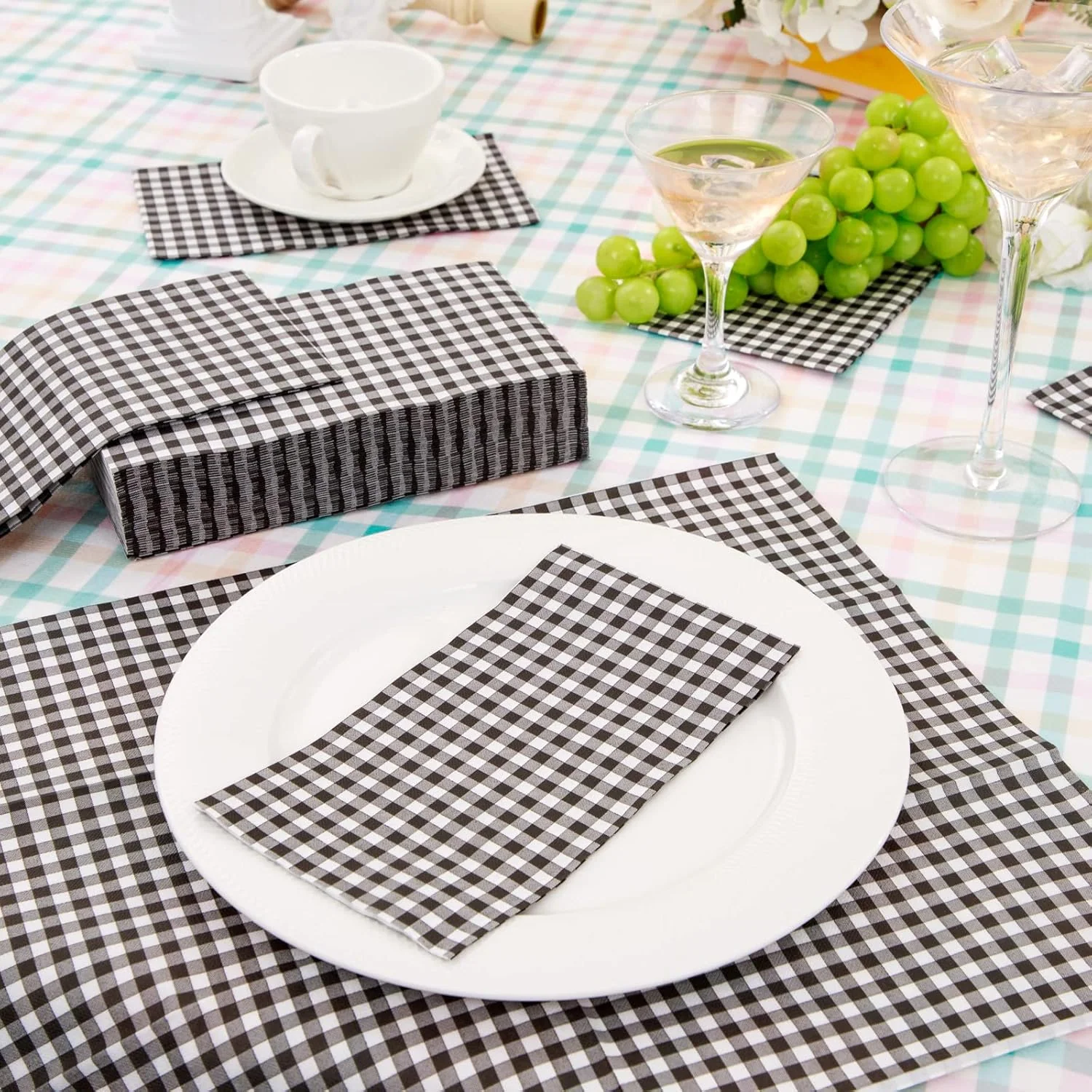 Black Gingham Paper Napkins — view 14
