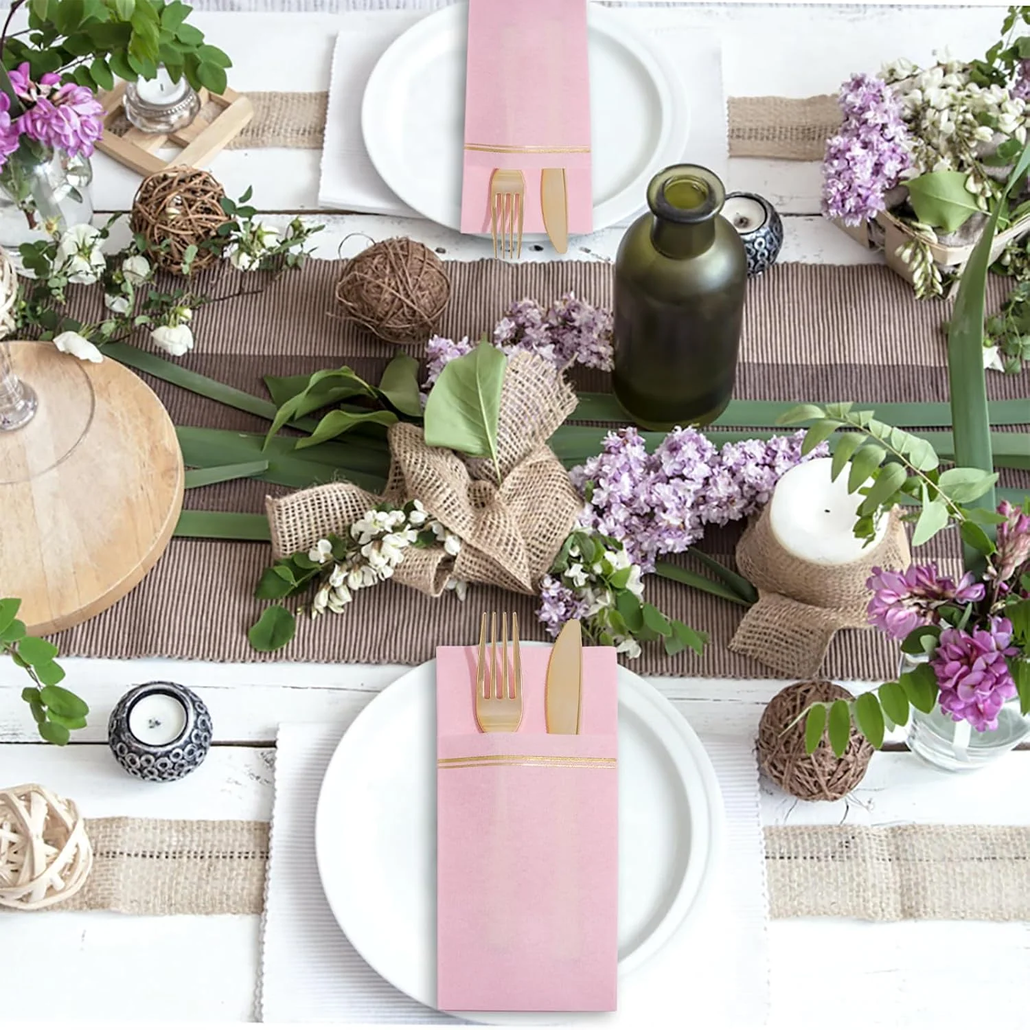 Pink Paper Napkins with Built-in Flatware Pocket — view 12