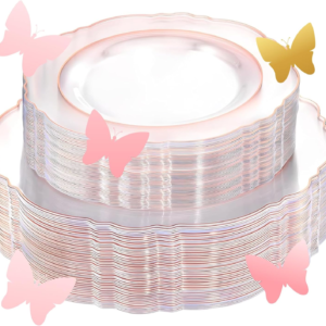 Clear Rose Gold Baroque Plastic Plates (100 Pieces) — view 11
