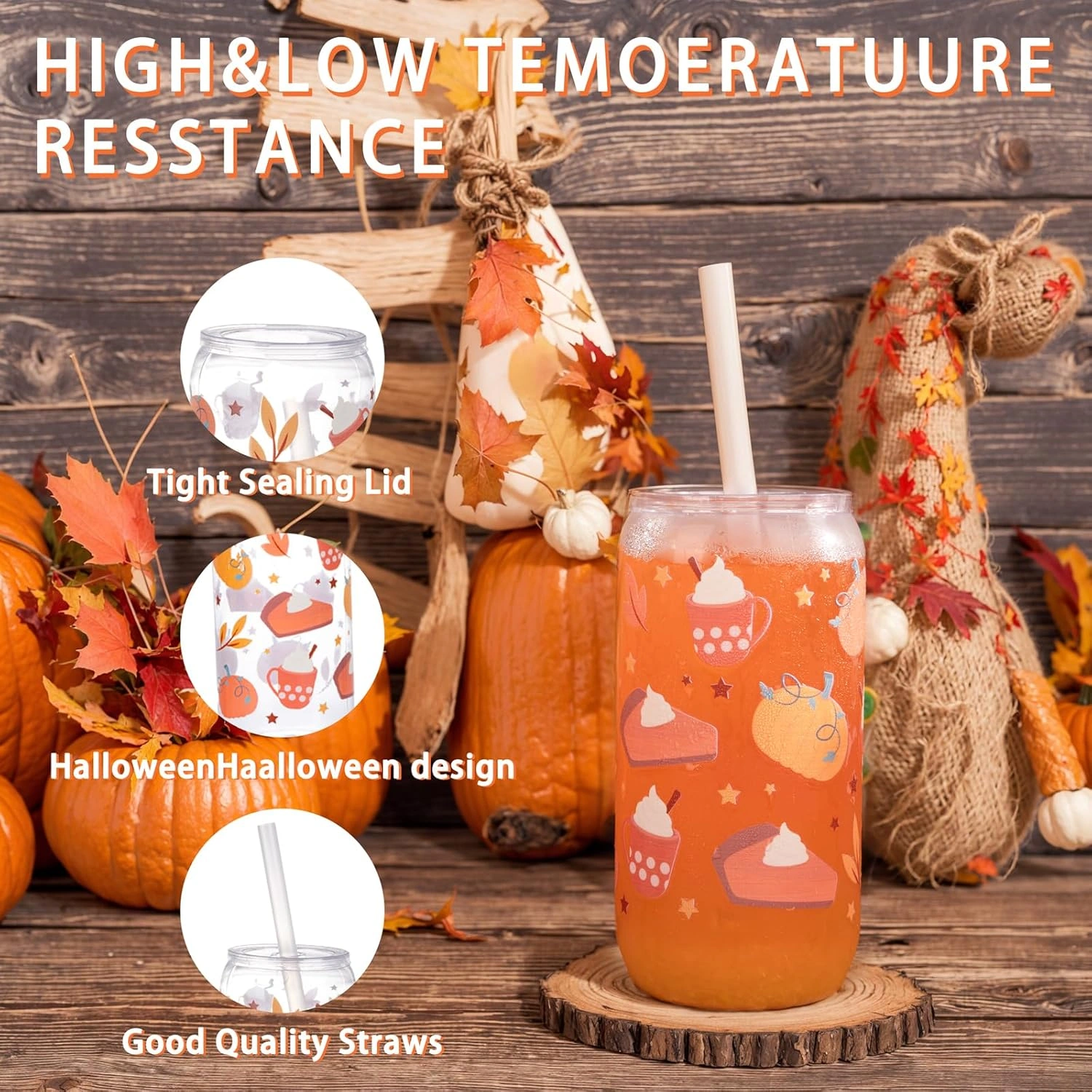 Pumpkin Print Can Shaped Cups with Lids & Straws (16 oz, 20 Pack) — view 14