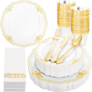 Fancy White And Gold Dinnerware Set — view 11