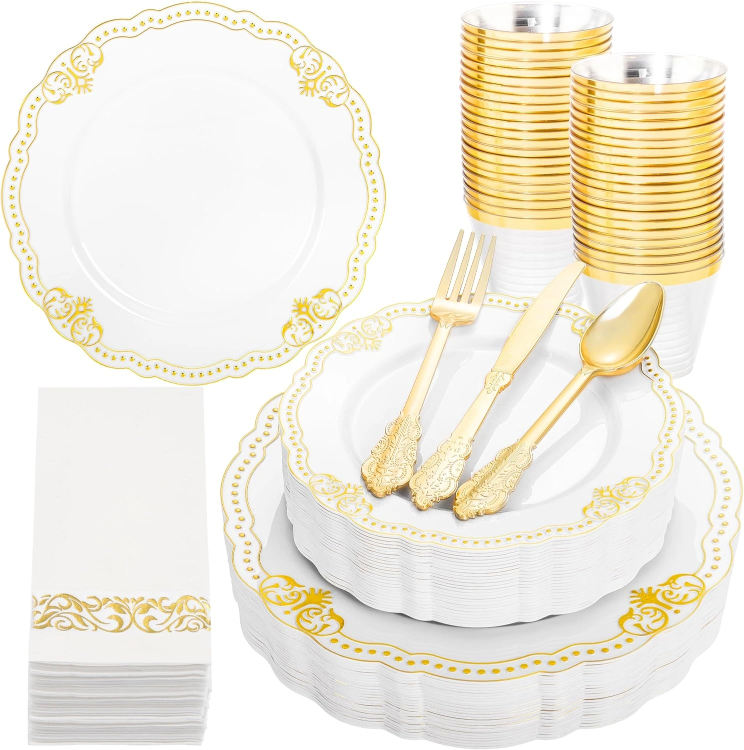 Fancy White And Gold Dinnerware Set — view 11