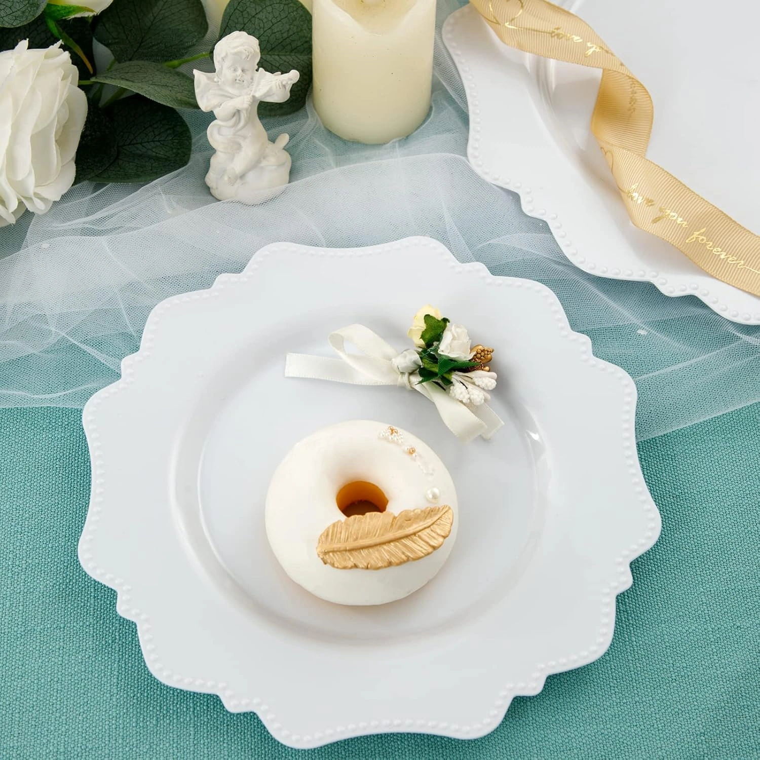 White Disposable Plastic Plates-Heavy duty plate for party/wedding/anniversary 30 dinner plates and 30 dessert/salad plates — view 11