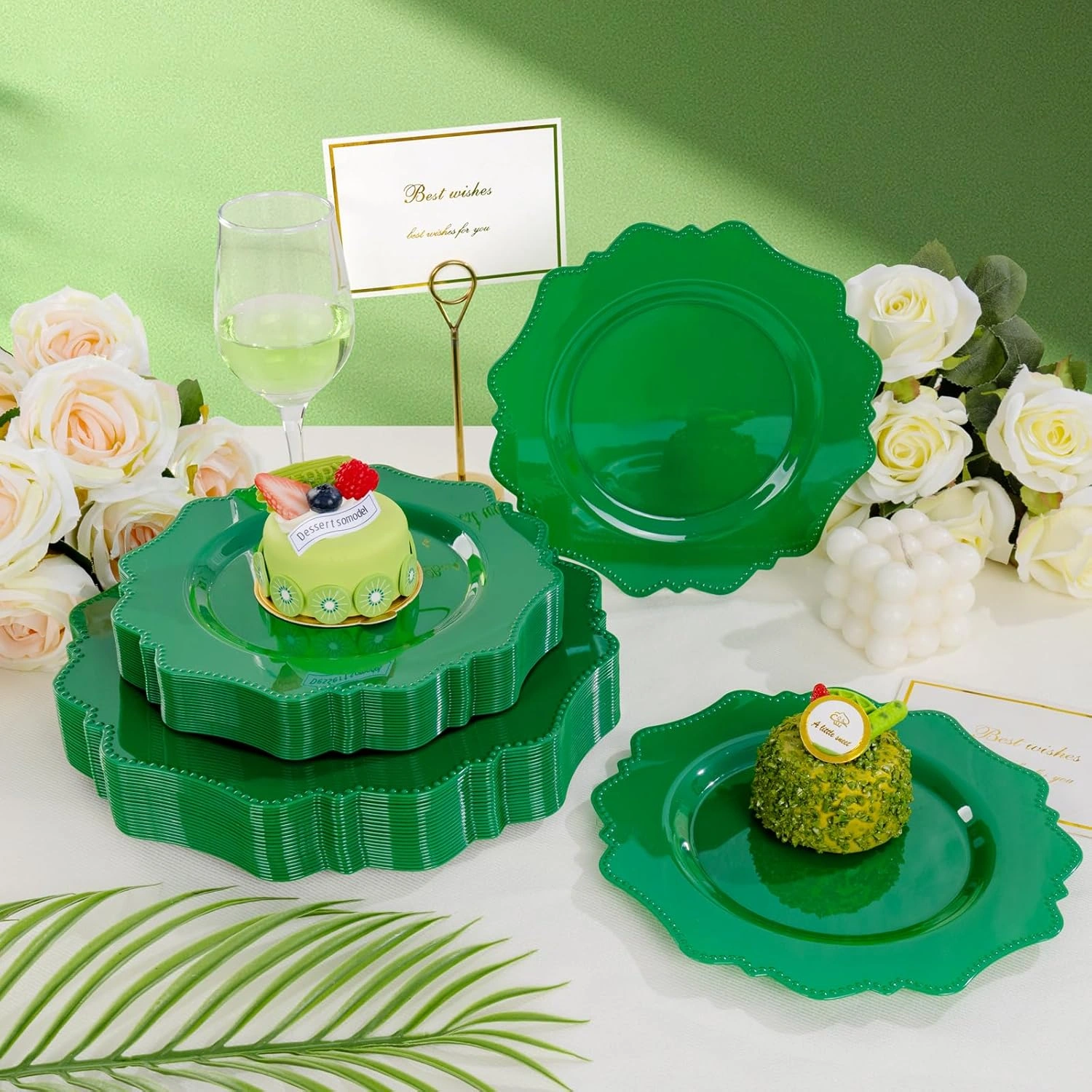 Green Disposable Plastic Plates-Heavy duty plate for party/wedding/anniversary 30 dinner plates and 30 dessert/salad plates — view 14