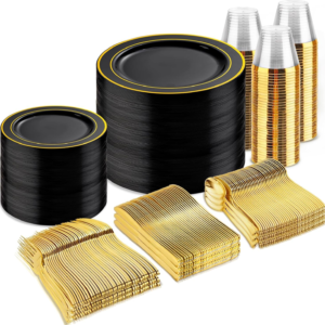 Black Gold Trim Deluxe Disposable Dinnerware Set — view 9