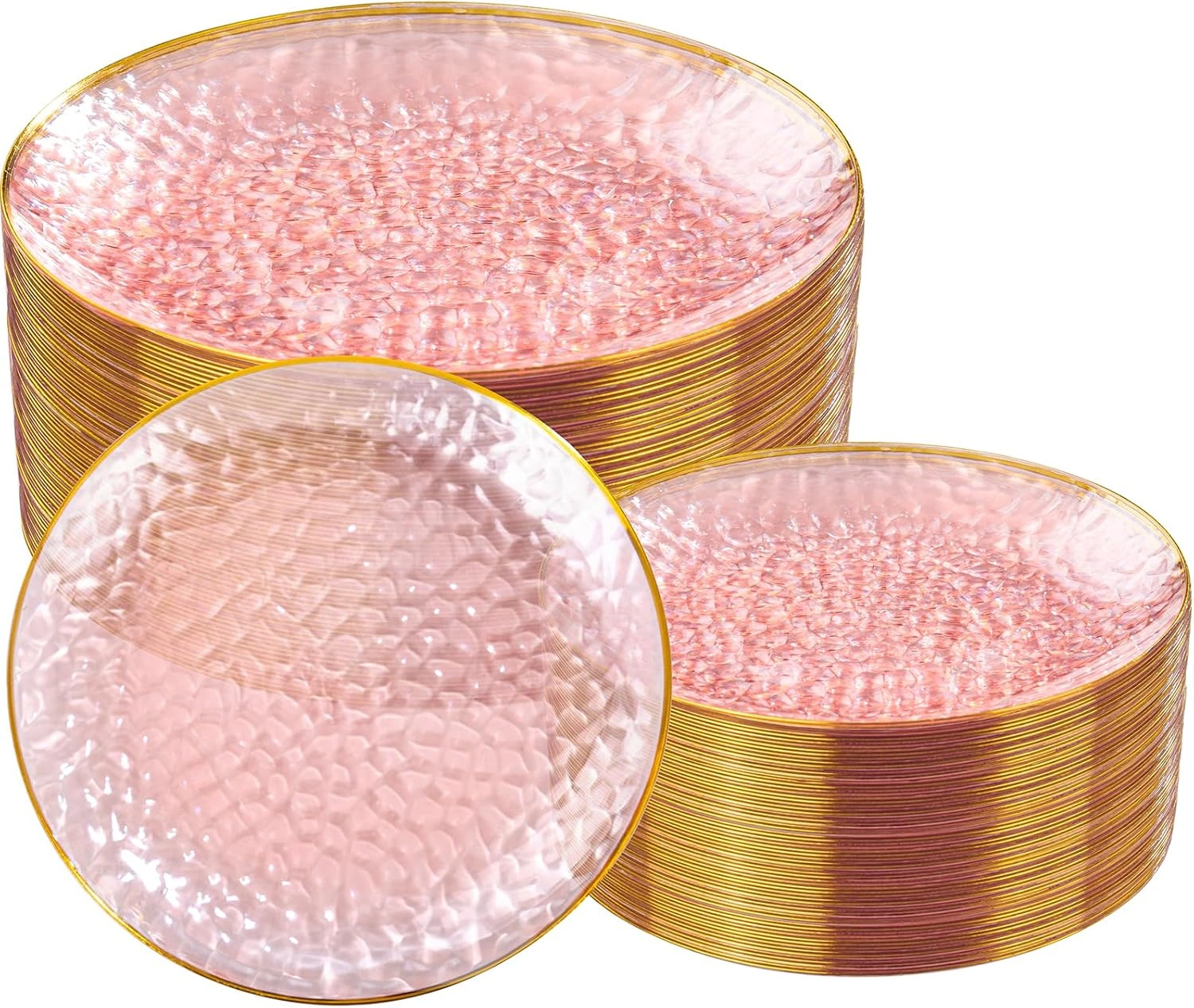 Clear Pink Gold Plastic Plates,Disposable Plates With Rim,Heavy-duty Plates,Hammered Party Plates Include 30Clear Dessert-Platos,30Dinner-Platos for Wedding, Party — view 9