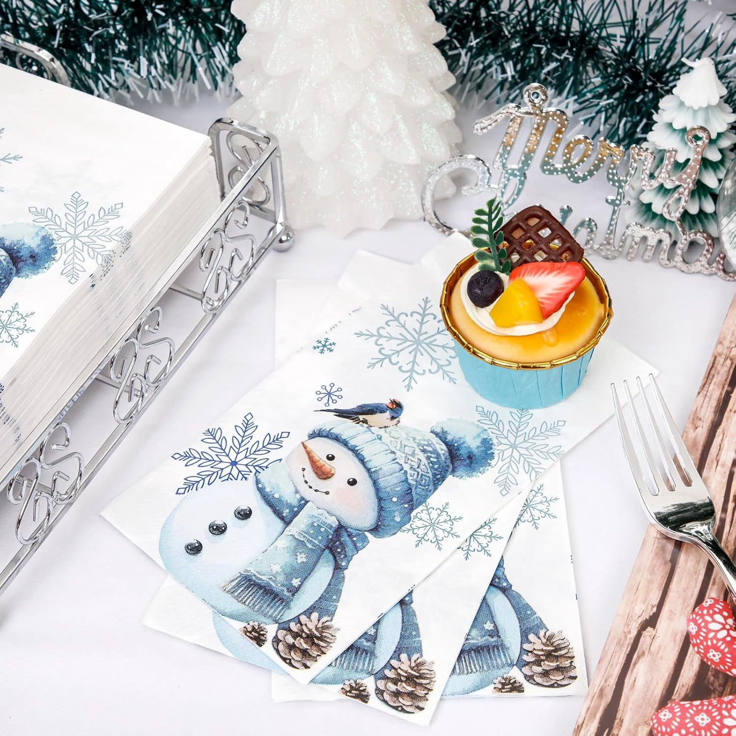Blue Snowman 100-Count 3-Ply disposable Napkins (100 Pieces) — view 15