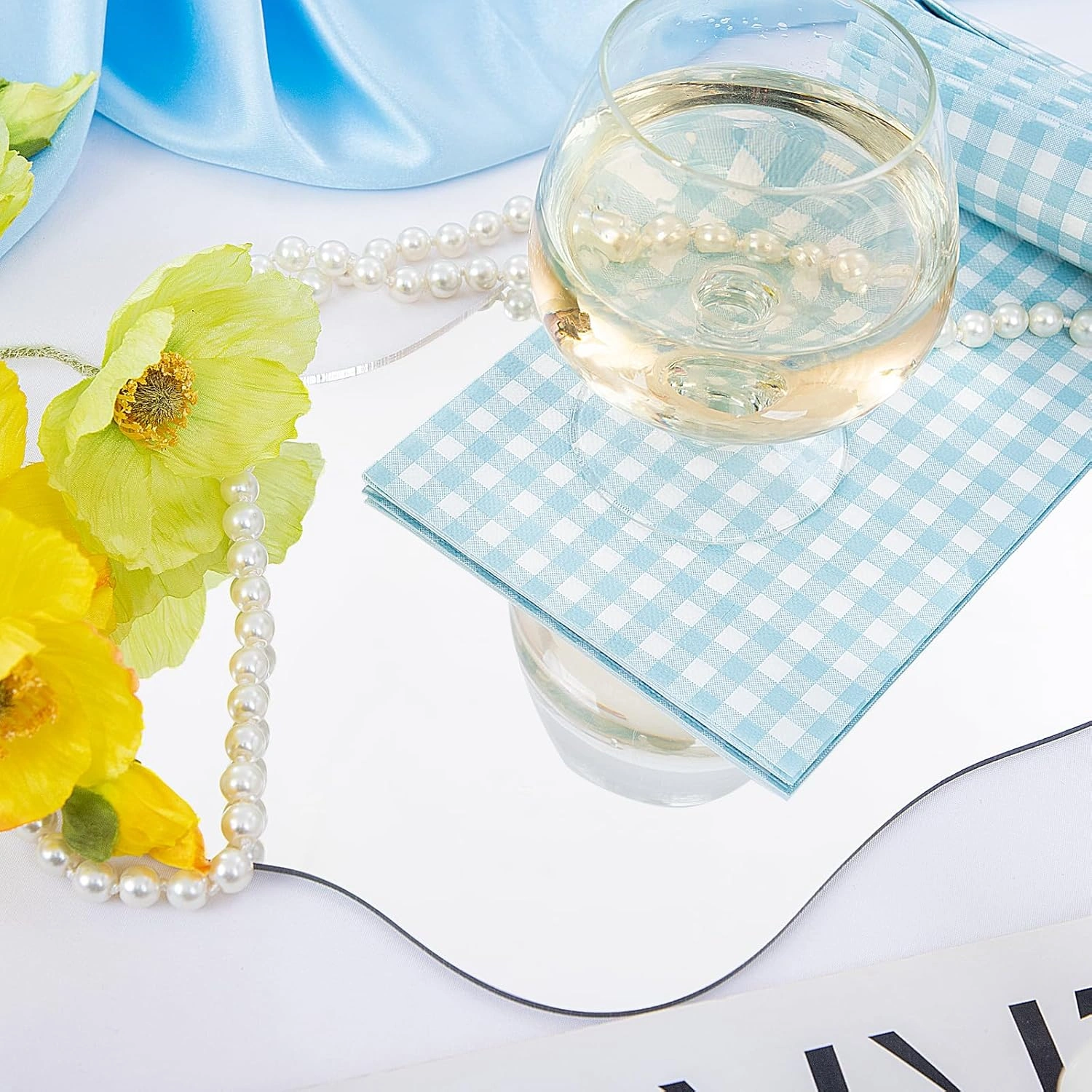 Baby Blue Gingham Paper Napkins — view 10