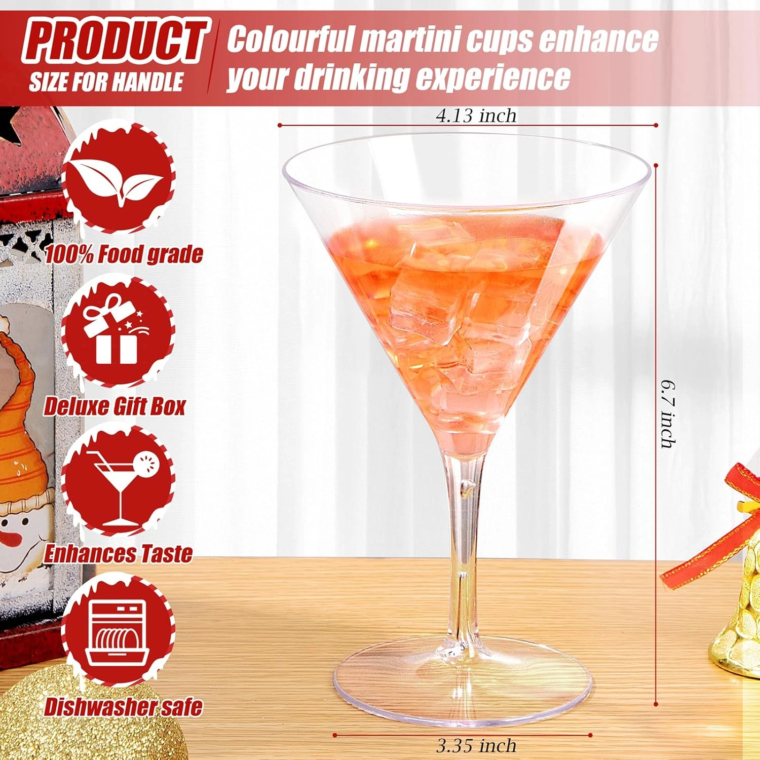 Clear Liacere Martini Glasses Set of 6-11 oz Plastic Martini Cocktail Glasses with Stem-Reusable Cocktail Glasses for Bar,Margarita,Whiskey,Gin,Tequila,BPA-Free — view 10