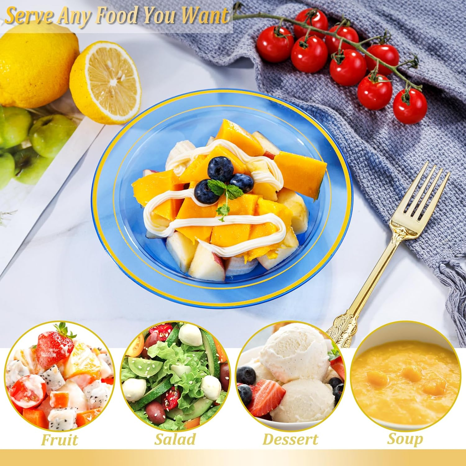 Blue Plastic Bowls with Gold Rim — view 15