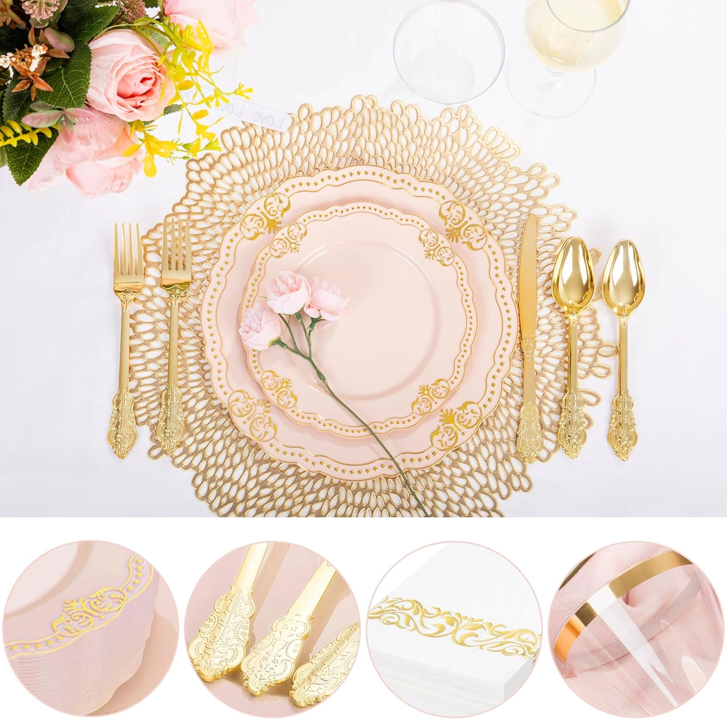 Fancy Pink & Gold Dinnerware Set — view 14