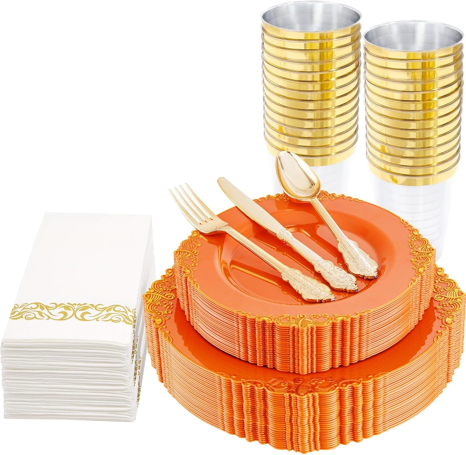 Orange & Gold Dinnerware Set for 25 Guests — view 11