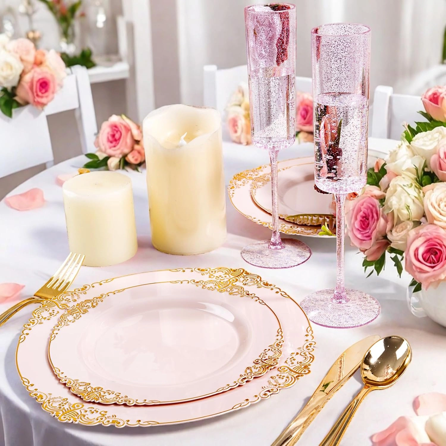 Rose Gold Glitter YOUBET Champagne Flutes Plastic — view 12