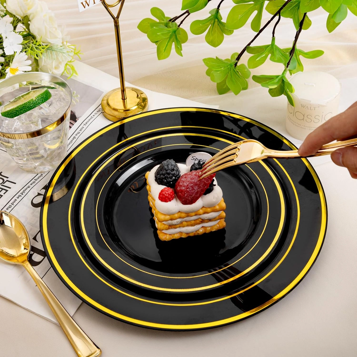 Black & Gold Deluxe Disposable Dinnerware Set — view 13