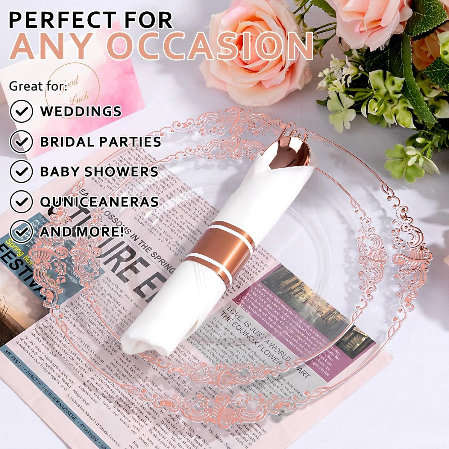 Rose Gold Classic Pre Rolled Plastic Silverware Sets — view 16