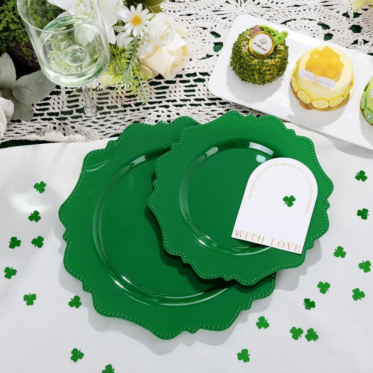 Green Disposable Plastic Plates-Heavy duty plate for party/wedding/anniversary 30 dinner plates and 30 dessert/salad plates — view 12