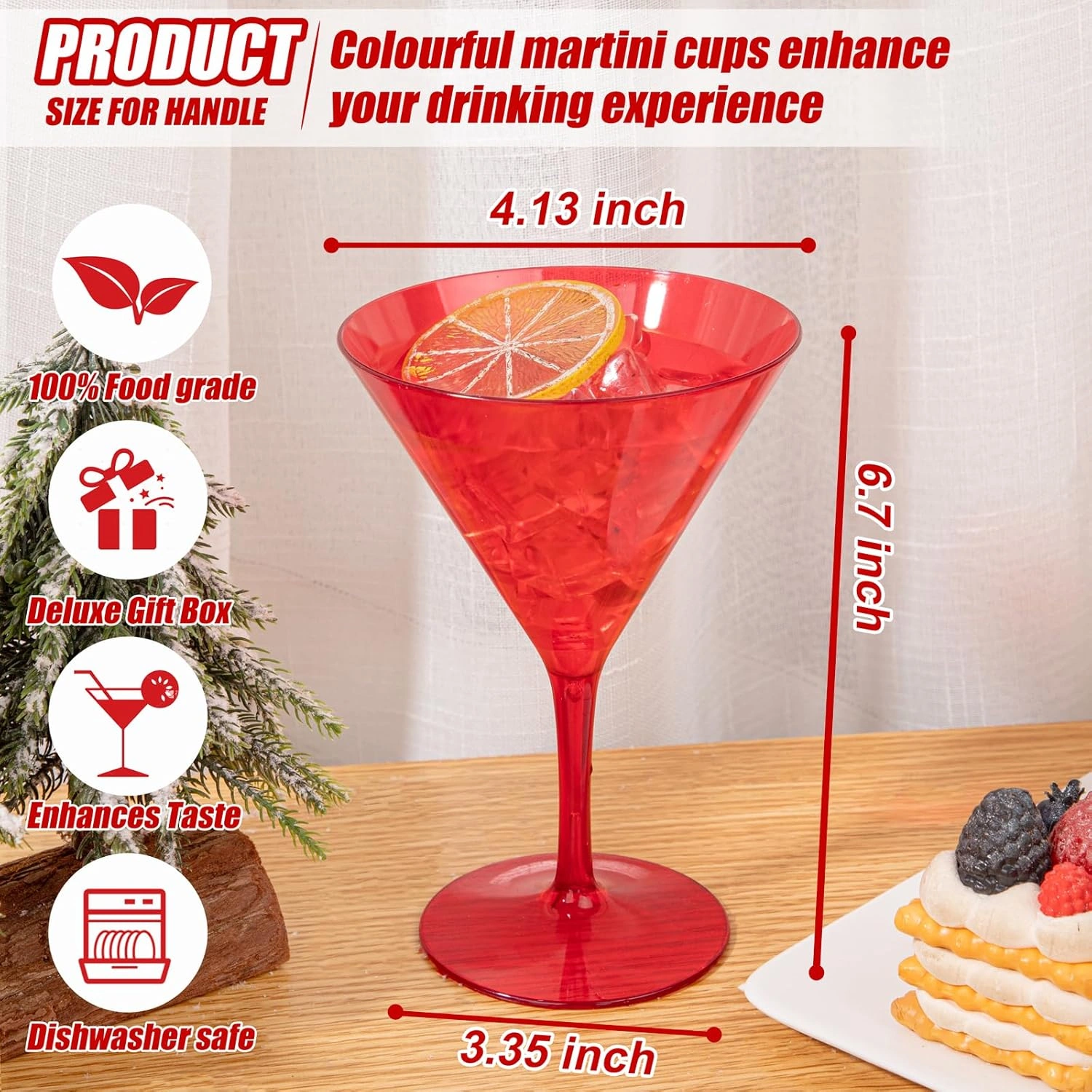 Red Liacere Martini Glasses Set of 6-11 oz Plastic Martini Cocktail Glasses with Stem-Reusable Cocktail Glasses for Bar,Margarita,Whiskey,Gin,Tequila,BPA-Free — view 12