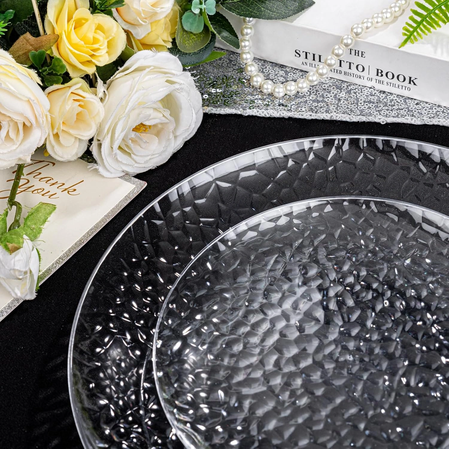 Clear Plastic Plates,Disposable Plates With Rim,Heavy-duty Plates,Hammered Party Plates Include 30Clear Dessert-Platos,30Dinner-Platos for Wedding, Party (100 Pieces) — view 10