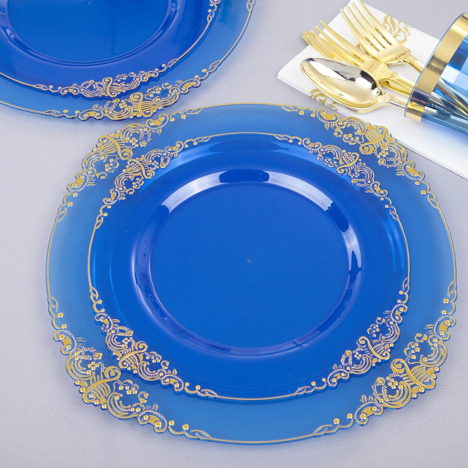 Blue & Gold Dinnerware Set for 50 Guests — view 12