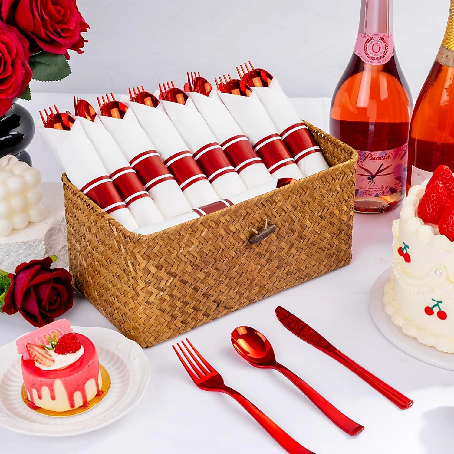 Red Classic Pre Rolled Plastic Silverware Sets — view 12