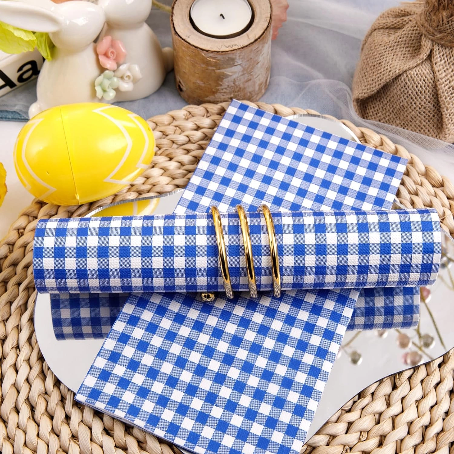 Blue Gingham Napkins Disposable-3ply Paper Napkins Rim — view 13