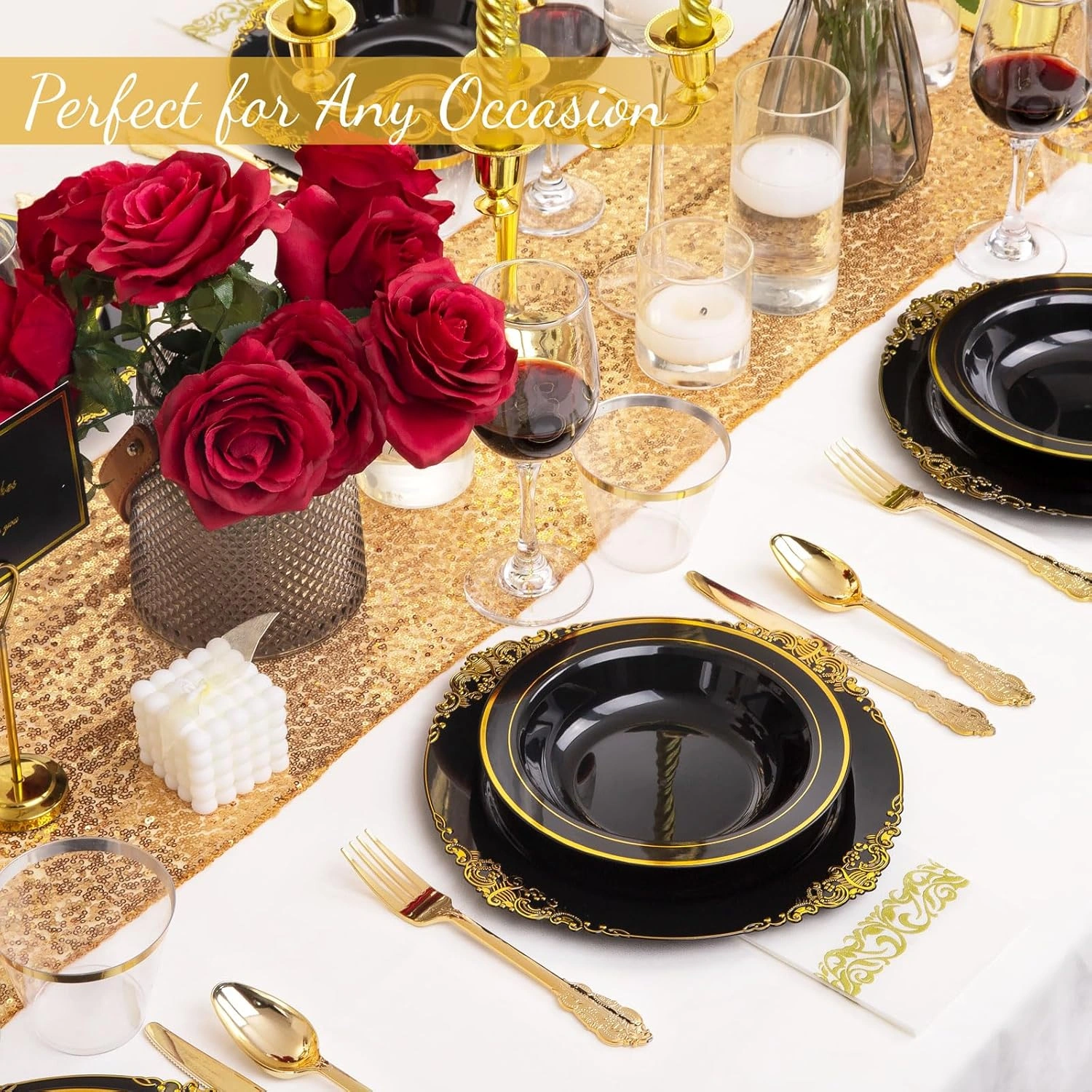Black Plastic Bowls with Gold Rim — view 12