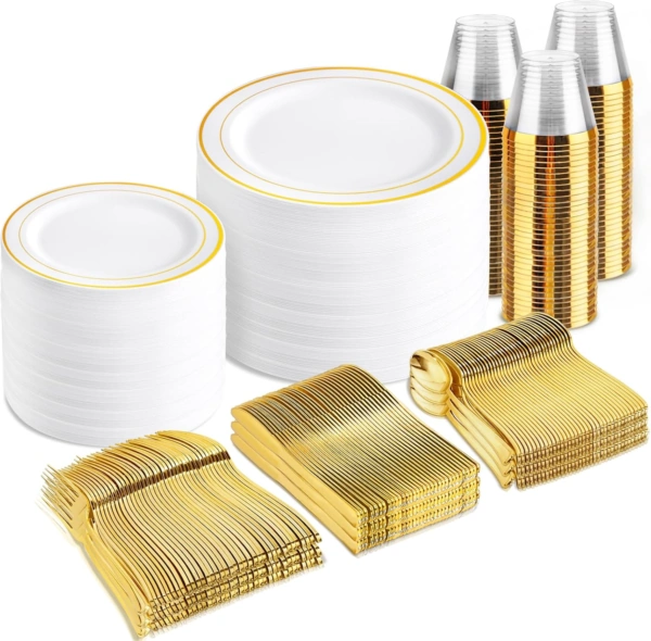 Gold Deluxe Disposable Dinnerware Set — view 9