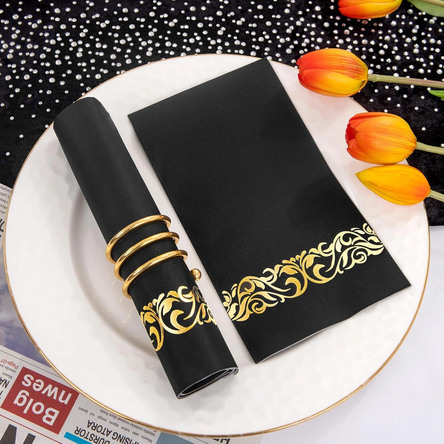 Black And Gold Napkins Disposable-3ply Paper Napkins Rim — view 11