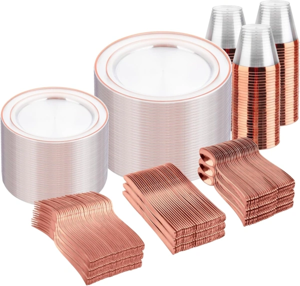 Clear Rose Gold Deluxe Disposable Dinnerware Set — view 11