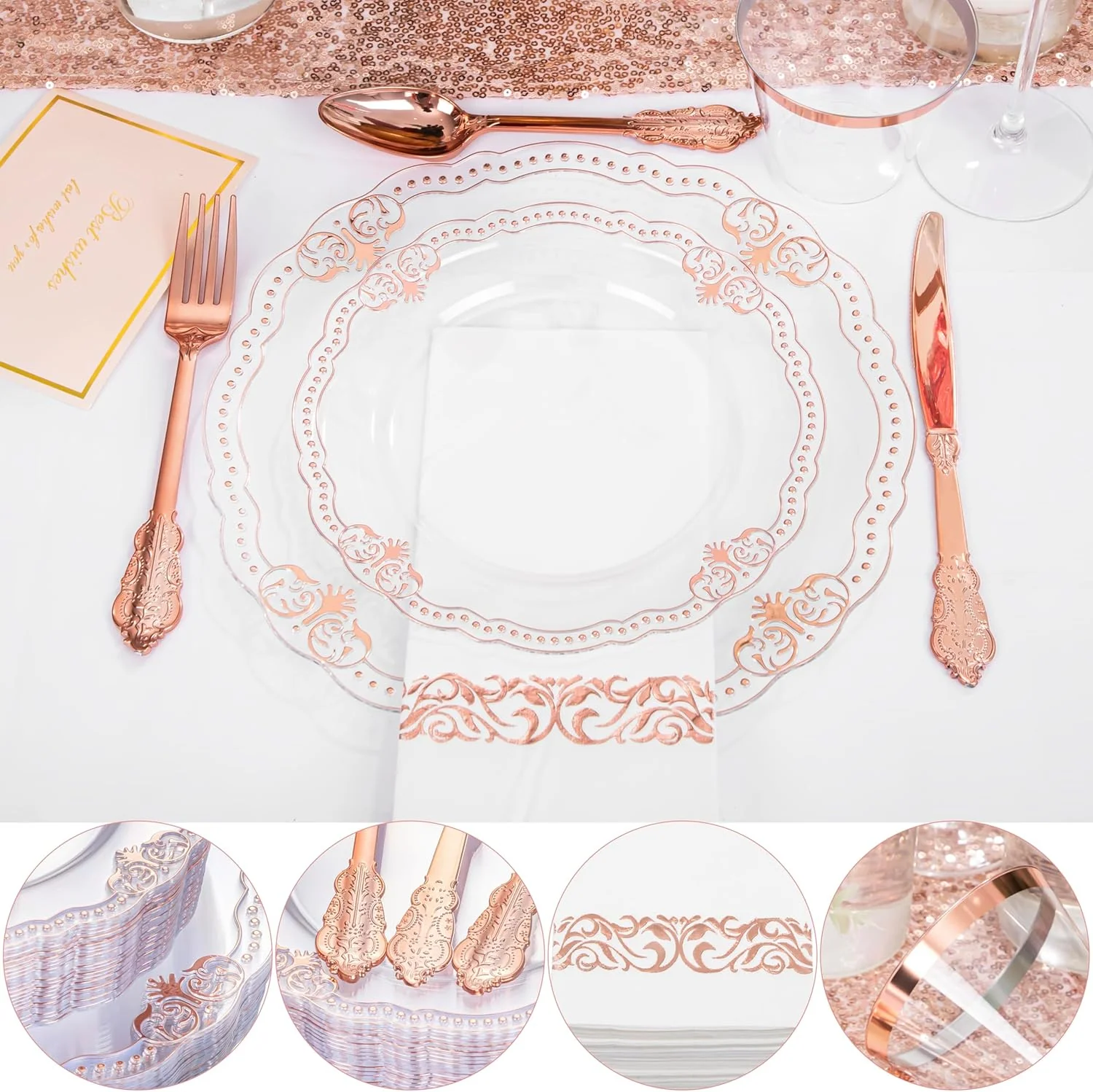 Fancy Clear Rose Gold Dinnerware Set — view 14