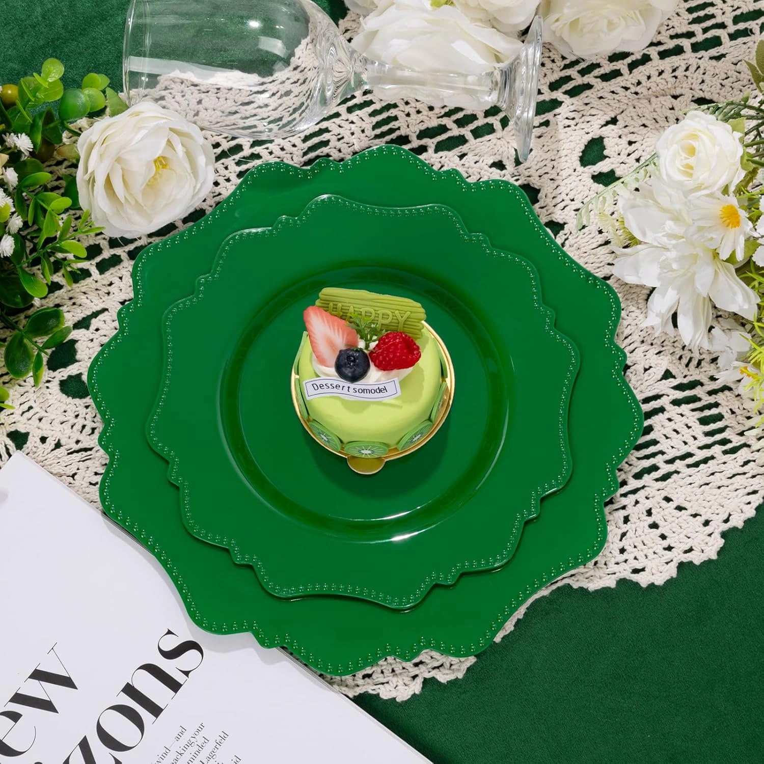 Green Disposable Plastic Plates-Heavy duty plate for party/wedding/anniversary 30 dinner plates and 30 dessert/salad plates — view 16