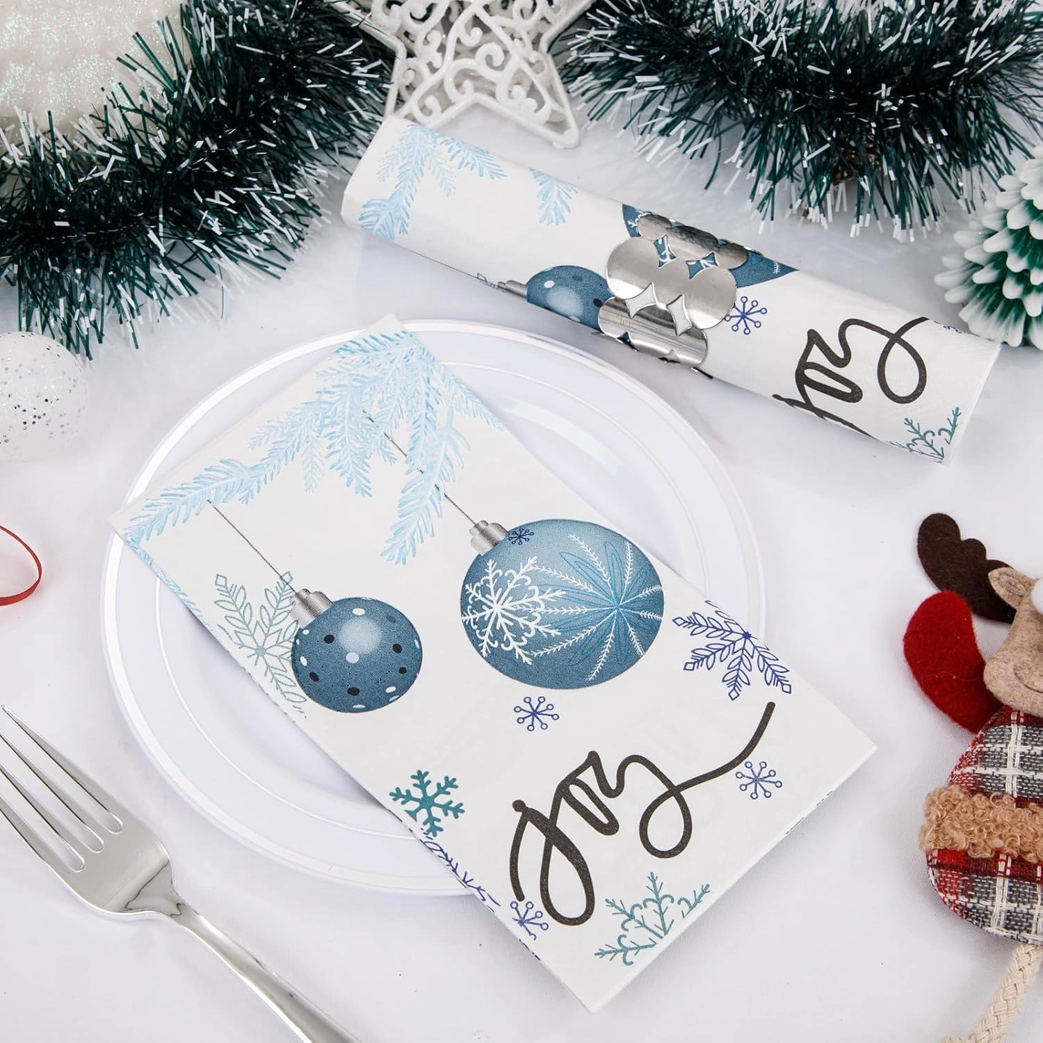 Blue X'mas Balls 100-Count 3-Ply disposable Napkins (100 Pieces) — view 13