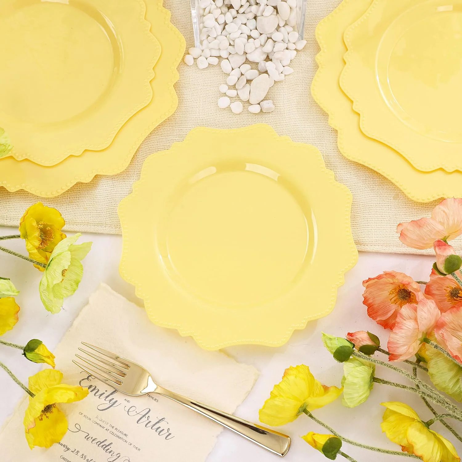 Yellow Disposable Plastic Plates-Heavy duty plate for party/wedding/anniversary 30 dinner plates and 30 dessert/salad plates — view 11