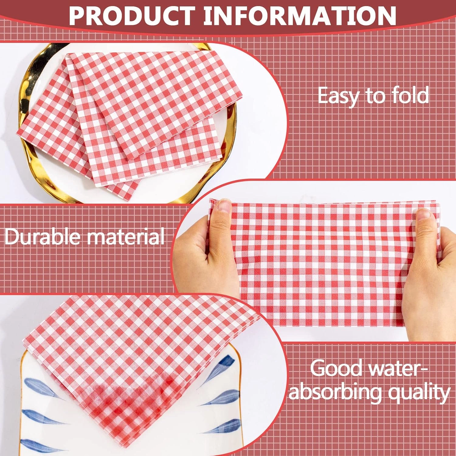 Red Gingham Paper Napkins — view 13