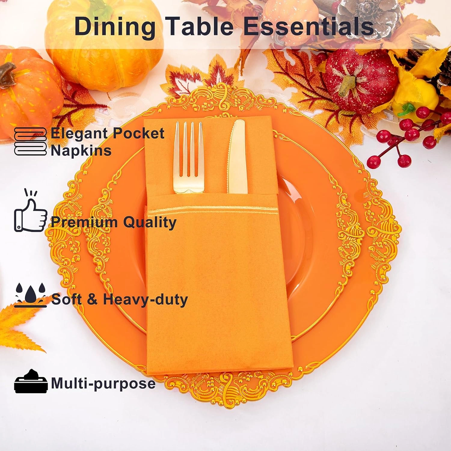 Orange Paper Napkins with Built-in Flatware Pocket — view 14