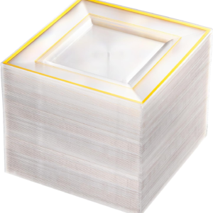 Clear Gold Square Plastic Plates-6inch Disposable Cake Plates- Premium Hard Square Small Appetizer Plates for Wedding/Party — view 11